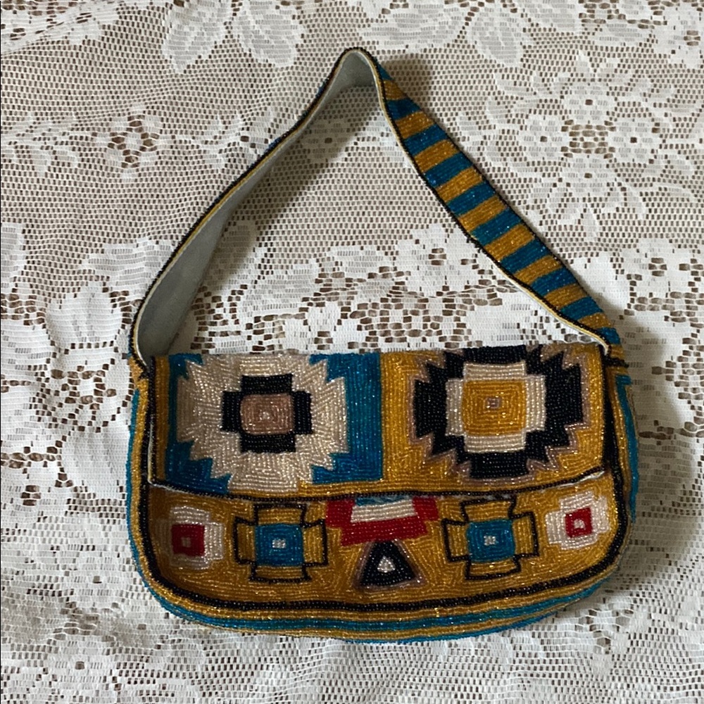 VTG 70s Christiana Beaded Handbag Southwestern Style - 10" RARE